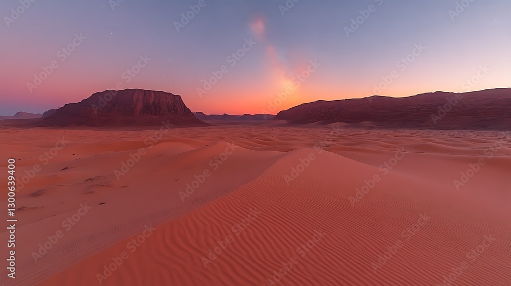 Desert landscape at sunset with sand dunes and mountains Desert landscape at sunset with sand dunes and mountains