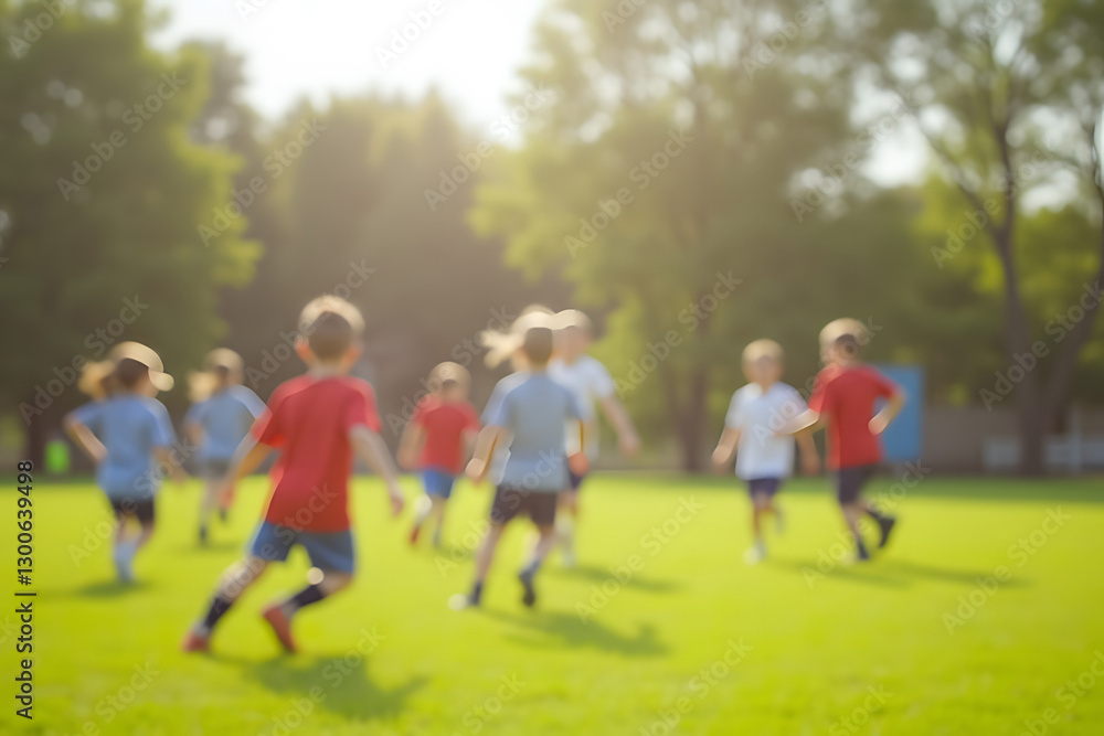 Children playing outdoors in sunny park, blurred background Children playing outdoors in sunny park, blurred background