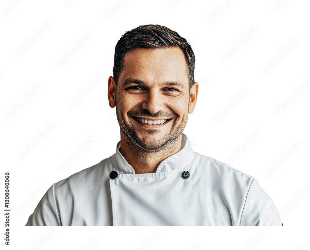 Smiling chef in uniform ready to prepare delicious meals for culinary enthusiasts during a cooking class, cut out Smiling chef in uniform ready to prepare delicious meals for culinary enthusiasts during a cooking class, cut out