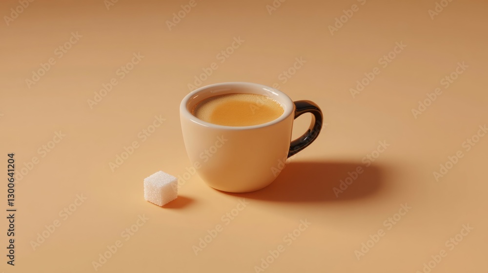 A cup of coffee and a sugar cube on a beige background. Simple, minimalist photo. A cup of coffee and a sugar cube on a beige background. Simple, minimalist photo.