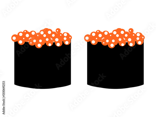 Two sushi rolls with red caviar on a white background. Japanese cuisine. Vector illustration