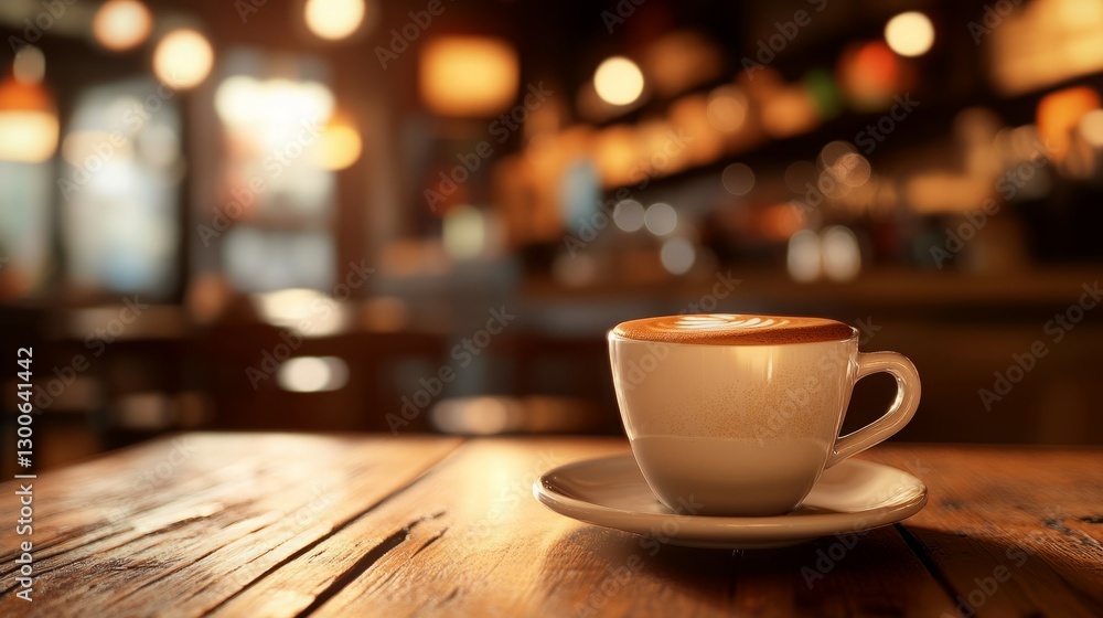 Warm Latte in Cozy Cafe Warm Latte in Cozy Cafe