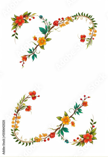 Chinese Border Hand Drawn Illustration Cartoon Flower Children Plant Vector Border