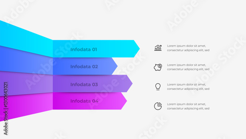 Modern infographic with 4 arrows and line icons, illustrating a professional and creative approach to data presentation. Ideal for business, education, or creative projects