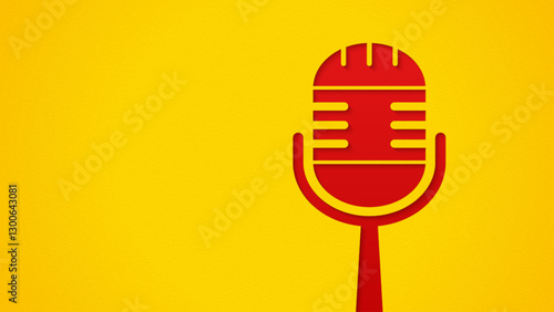 A red microphone on a yellow background. Concept illustration about podcasts, interviews, entertainment, or voting rights