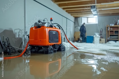 Flooded basement cleanup with a powerful water extraction machine.