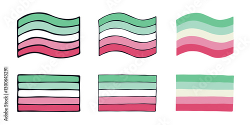 Set of colorful Abrosexual pride flag Happy pride day LGBTQIA community Pride Month Vector hand drawn doodle for posters, stickers, logo, cards