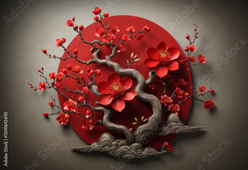 Chinese style Zen style red flowers