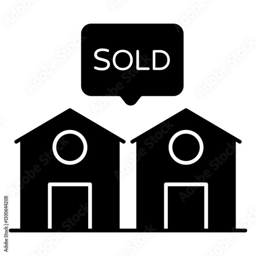 A colored design icon of sold home