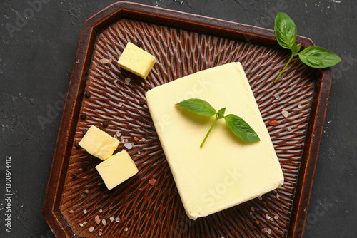Tray with fresh butter and ...