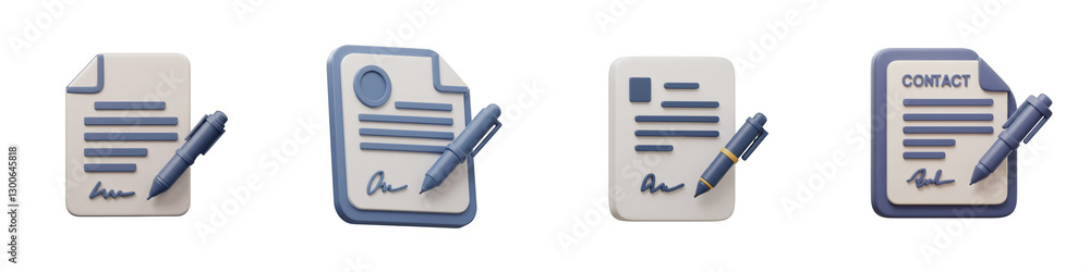 Four 3D Rendered Documents with Pens and Signatures Four 3D Rendered Documents with Pens and Signatures