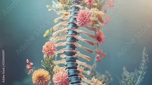 human spine with flowers