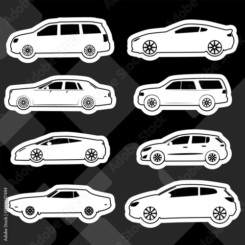 illustration Icons set silhouette side white color car