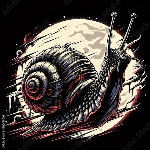 Vigilant snail guardian, fierce vector illustration on grunge emblem background photo