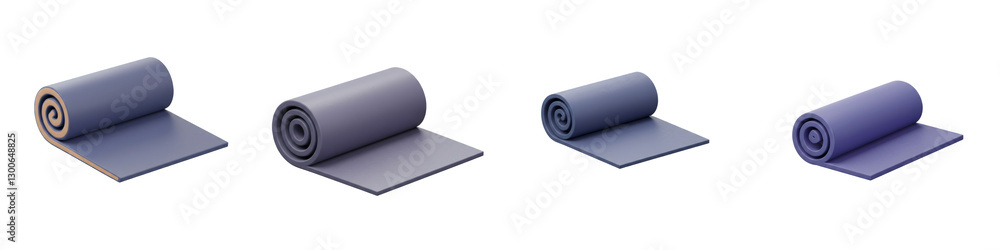 Four Rolled Purple Fabric Swatches on Black Background Four Rolled Purple Fabric Swatches on Black Background