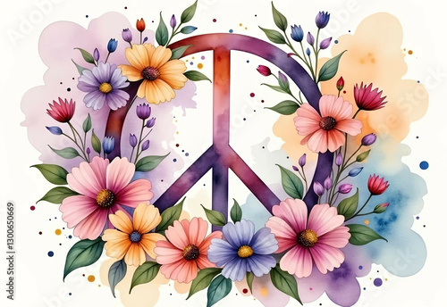 peace symbol colorful floral background