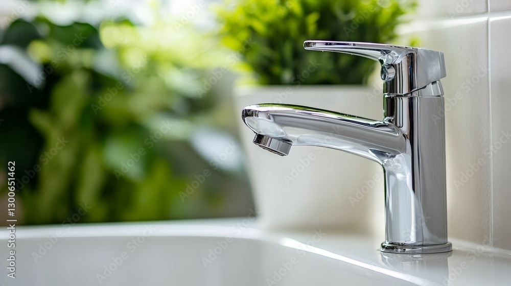 Shiny chrome faucet on a pristine bathroom sink. Shiny chrome faucet on a pristine bathroom sink.