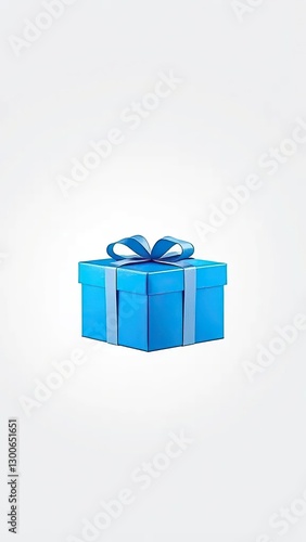 Blue gift box with a tied ribbon bow lid in mid-air on white background, gift box, bow