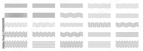 Waves line set. Wave ornament pattern. Set of wavy zigzag lines. Wave thin line background. Vector zigzag and wavy horizontal underline. Vector illustration