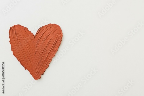 Artistic heart shape painted with brownish red paint on a minimalistic white background, conveying love and creativity in a modern style