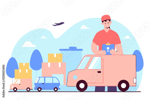 Efficient Delivery Logistics: Courier and Parcel Transportation Illustration for Modern Shipping