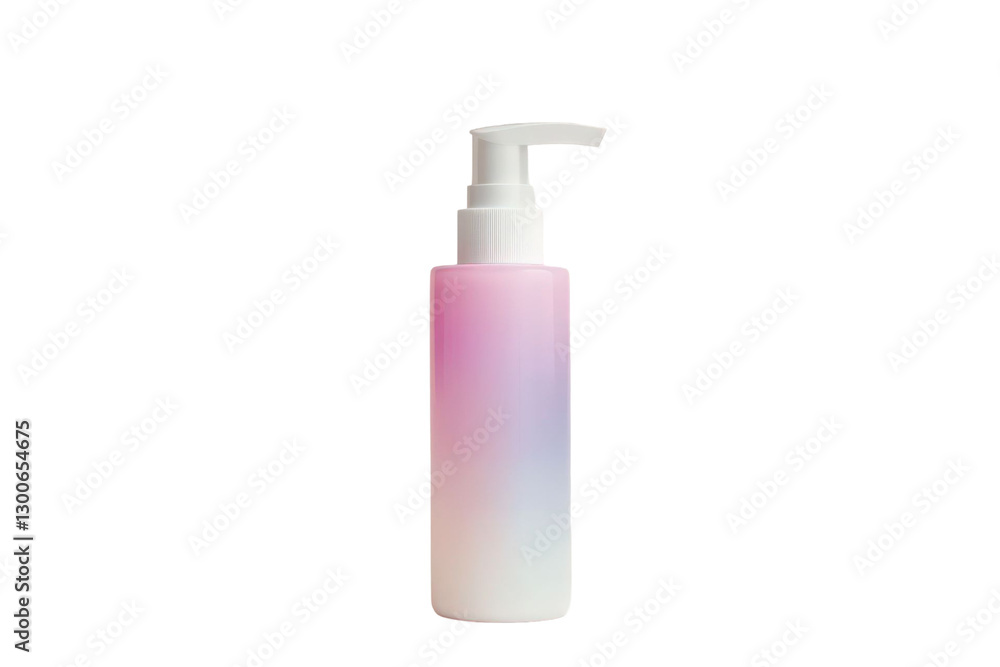Bottle with pump dispenser gradient pink and white isolated on a black background product presentation Bottle with pump dispenser gradient pink and white isolated on a black background product presentation