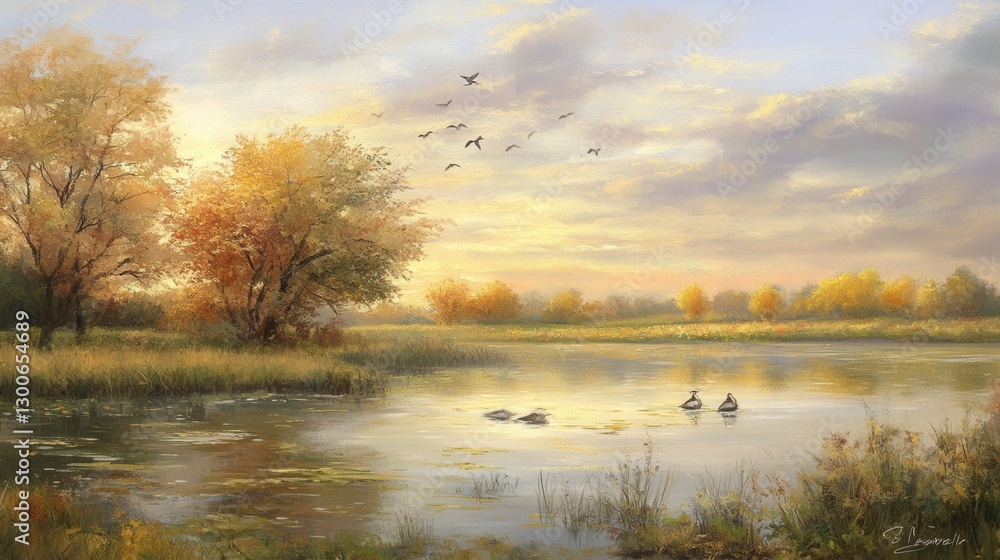 Fototapeta premium Serene Dusk at the Lakeside with Calm Waters