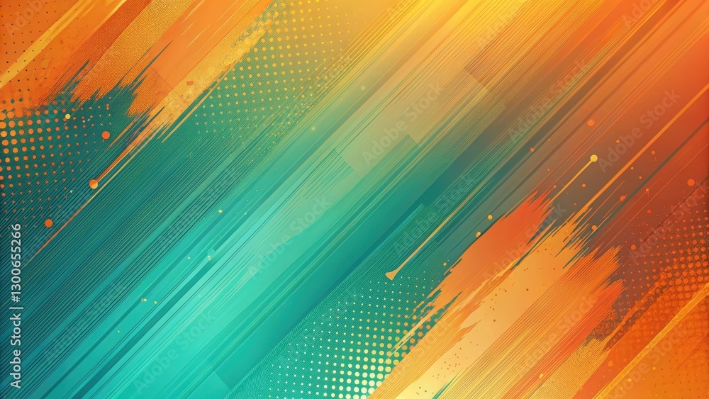 Fototapeta premium Vibrant orange and teal gradient background with dynamic brushstroke pattern, art style, teal