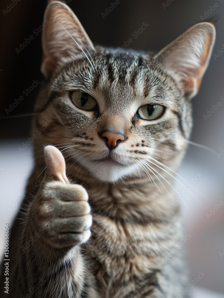 The cat is giving a thumbs up The cat is giving a thumbs up