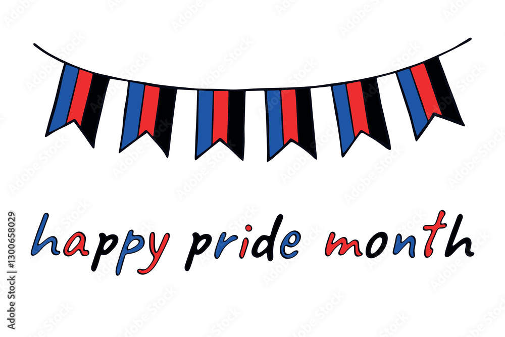 Obraz premium Colorful garland Polyamory pride flag Happy pride day LGBTQIA community Pride Month Vector hand drawn doodle for posters, stickers, logo, cards