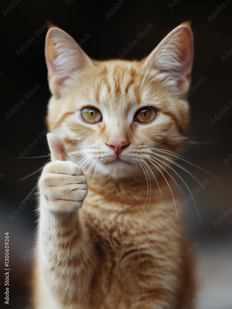 The cat is giving a thumbs up The cat is giving a thumbs up