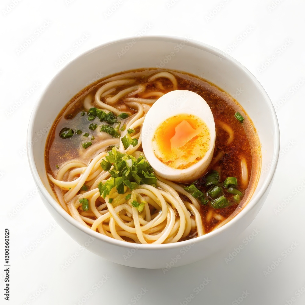 Steaming Hot Bowl of Authentic Japanese Ramen with Soft Boiled Egg and Fresh Garnishes Steaming Hot Bowl of Authentic Japanese Ramen with Soft Boiled Egg and Fresh Garnishes