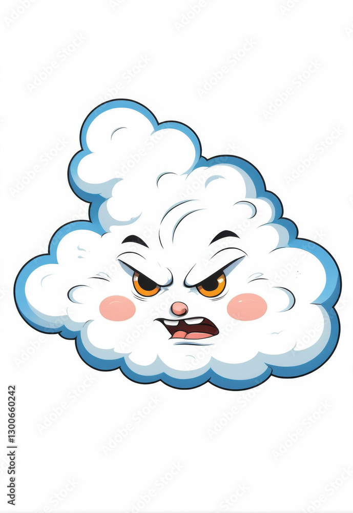 Obraz premium Original hand-drawn simple cartoon white cloud angry expression is commercially available