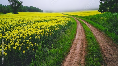 Scenic Dirt Road Through Yellow Rapeseed Field - Nature photography