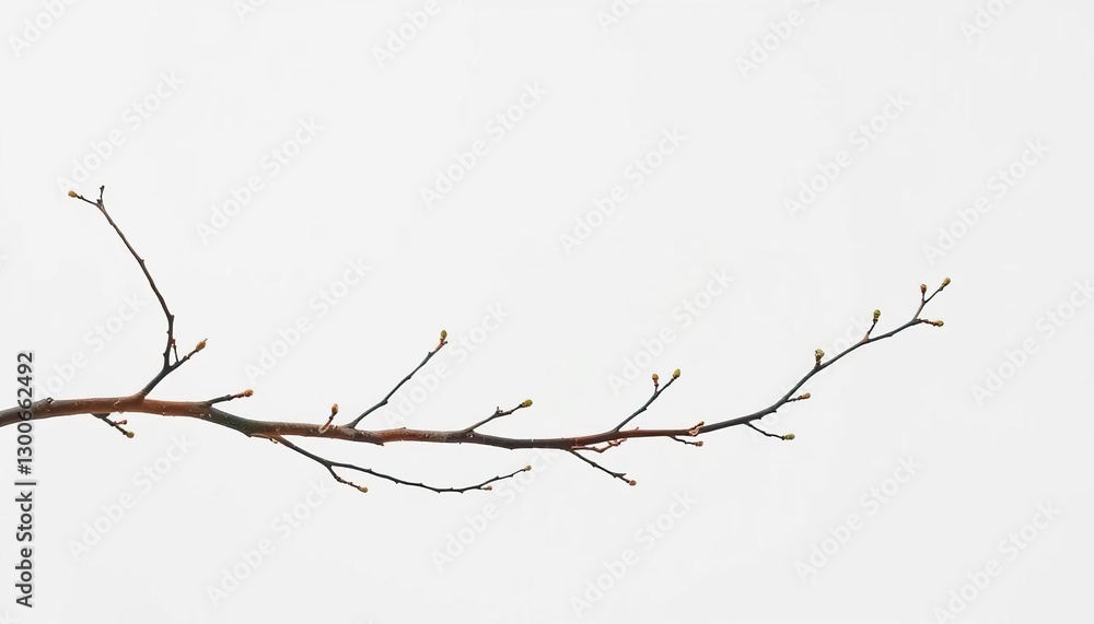 Delicate, bare branches isolated against a pure white backdrop, silhouette, line Delicate, bare branches isolated against a pure white backdrop, silhouette, line