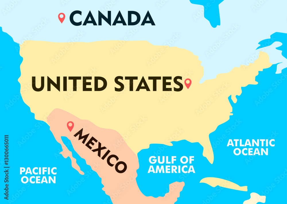 New USA map. Gulf of America, Mexico, Canada New USA map. Gulf of America, Mexico, Canada