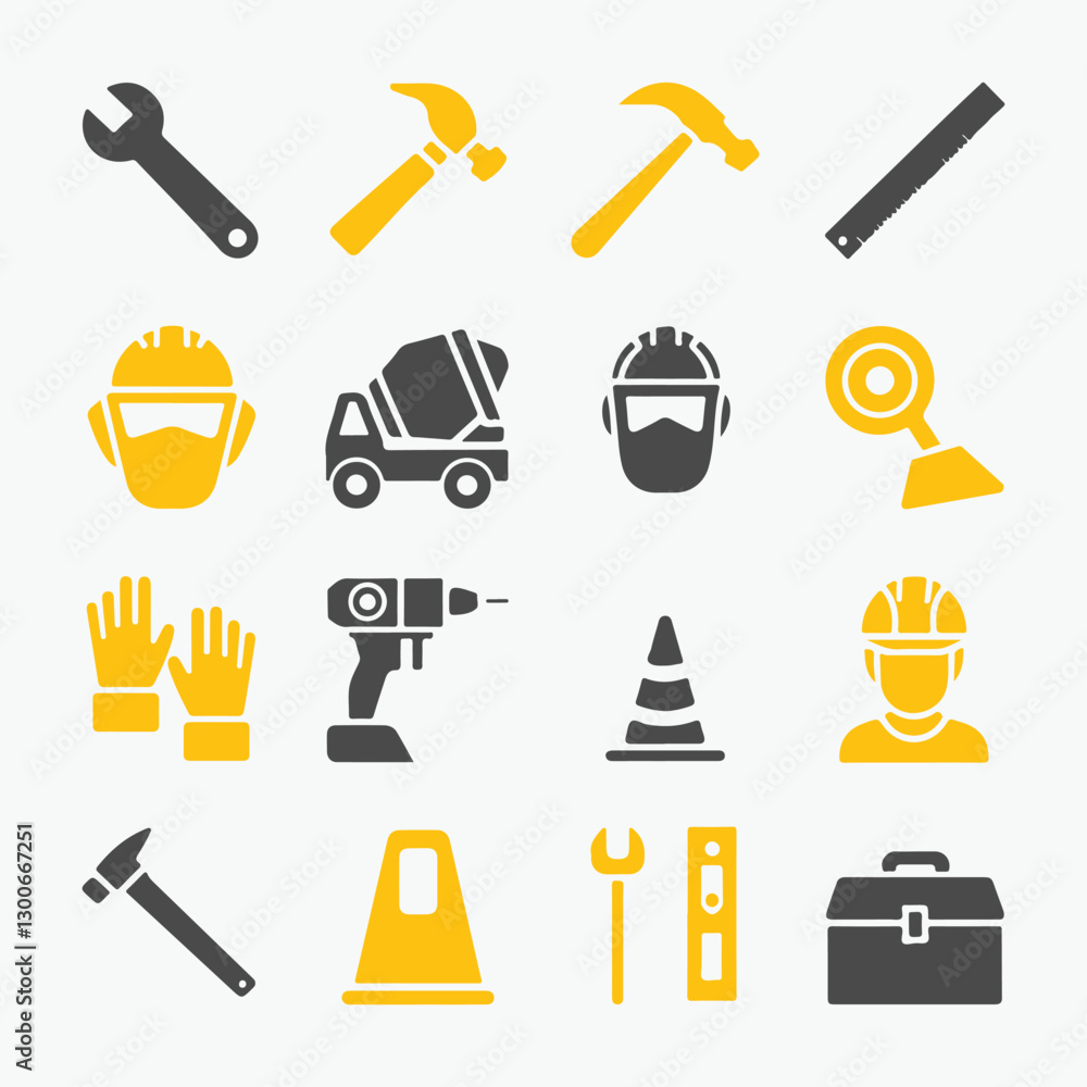 Obraz premium Construction and Tools Icons set. Editable vector icon. Perfect for web and app interfaces, presentations, info graphics, etc.