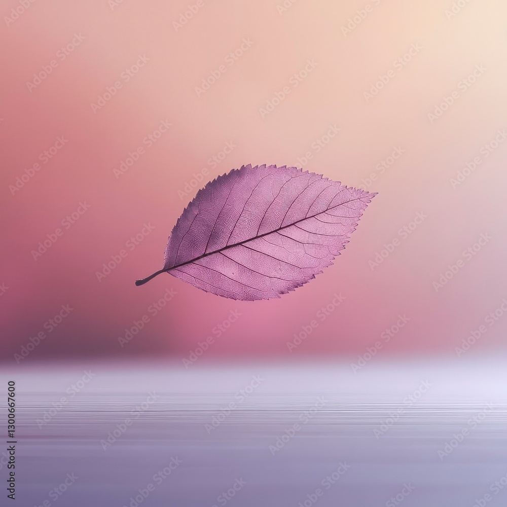 Serene Purple Leaf Floating Above Calm Water at Sunset Serene Purple Leaf Floating Above Calm Water at Sunset