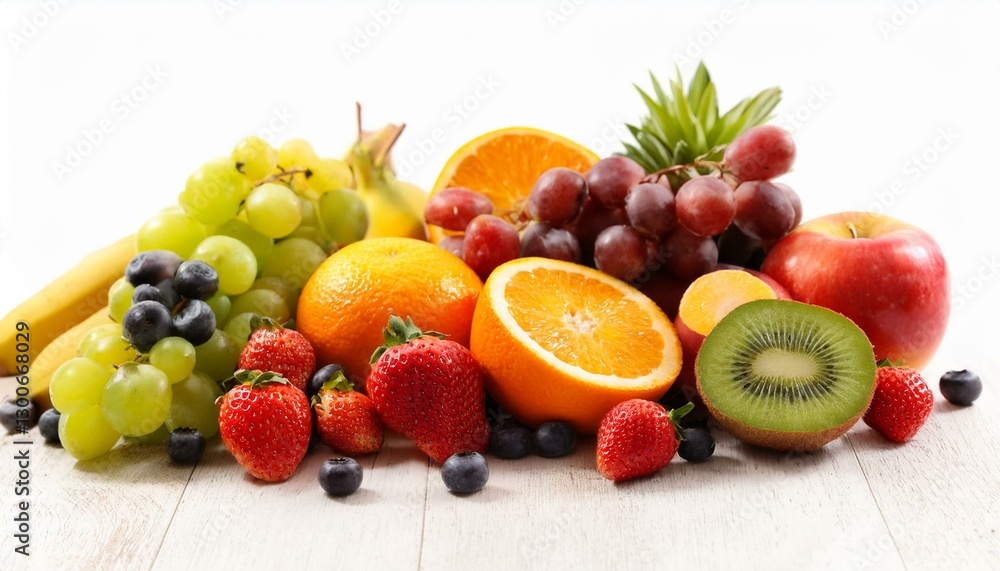assorted fresh fruits on white background assorted fresh fruits on white background