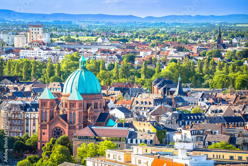 Obraz na płótnie City of Strasbourg historic rooftops spectacular view from cathedral tower w salonie