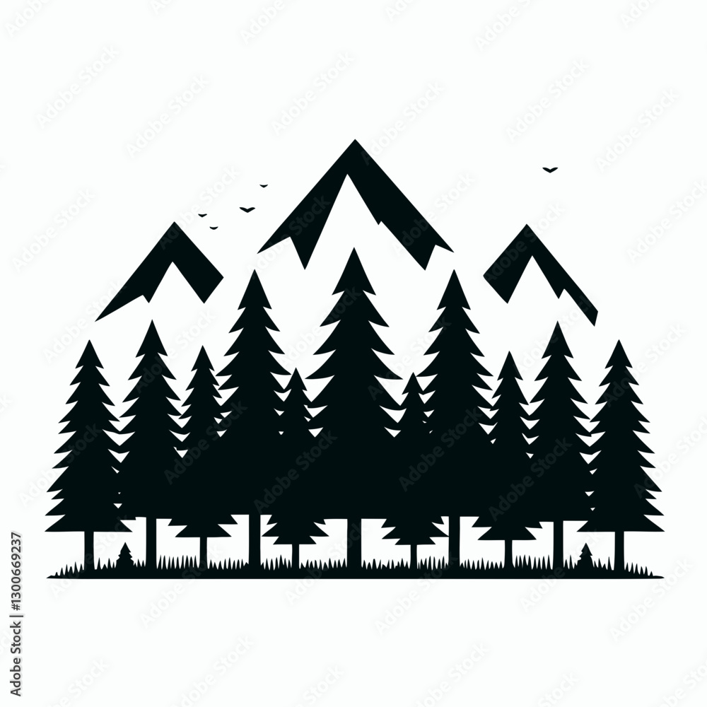 Obraz premium very simple flat and single minimalist Forest Silhouette in black on a white background