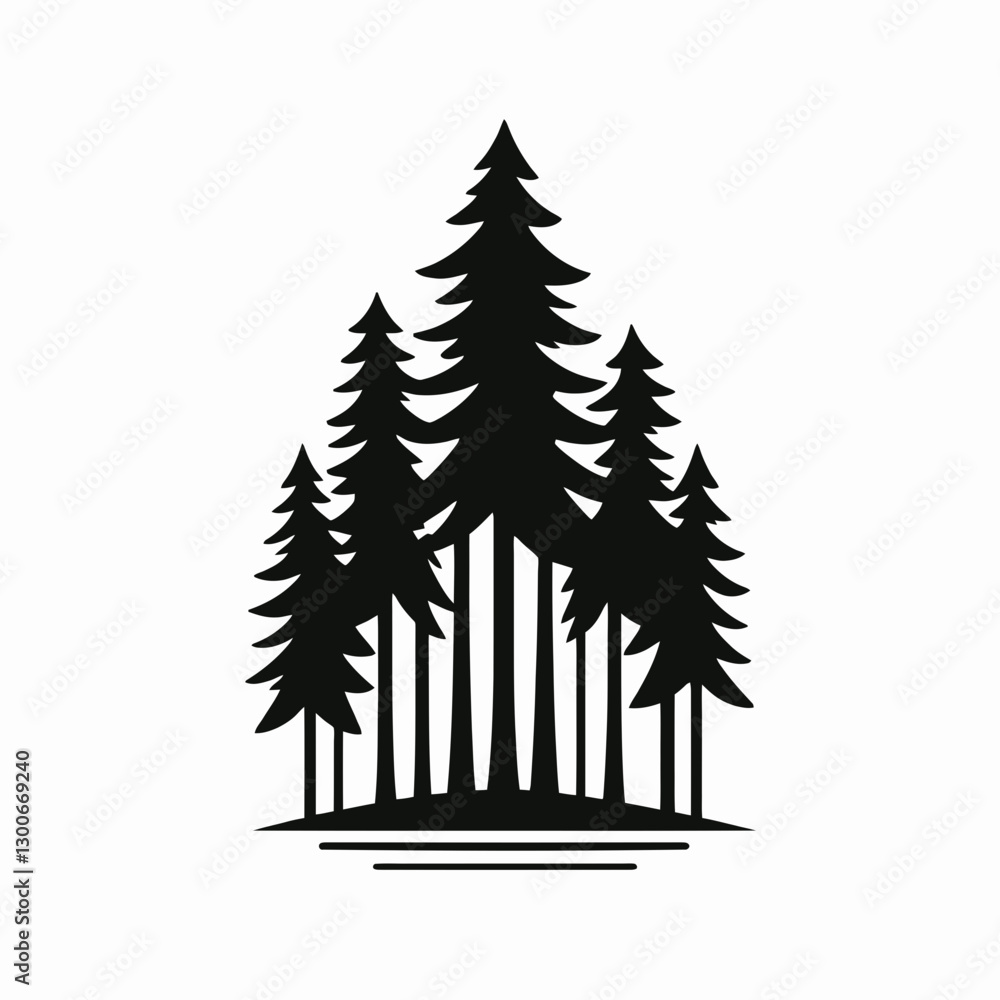 Fototapeta premium very simple flat and single minimalist Forest Silhouette in black on a white background