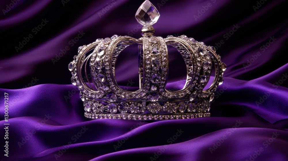 Fototapeta premium A royal crown with intricate filigree patterns on a silky royal purple background