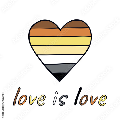 Colorful heart shape Bear brotherhood pride flag Happy pride day LGBTQIA community Pride Month Vector hand drawn doodle for posters, stickers, logo, cards