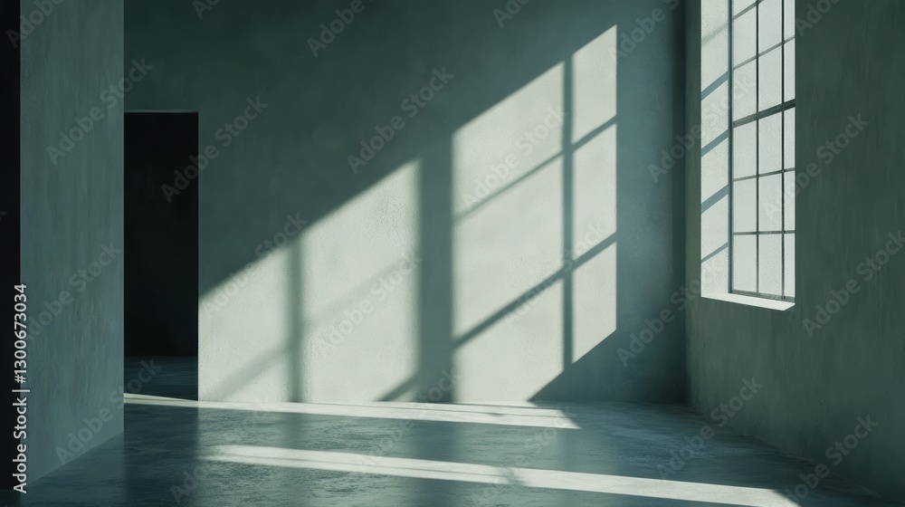 Fototapeta premium abstract. minimalistic background for product presentation. walls in large empty room. can full of sunlight. Loft wall or minimalist wall. Shadow, light from windows to plaster wall