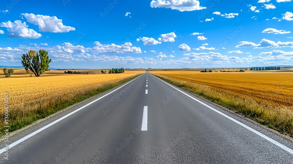 Fototapeta premium Open Road, Golden Fields, Summer Drive - Open Road/Journey: The ima.