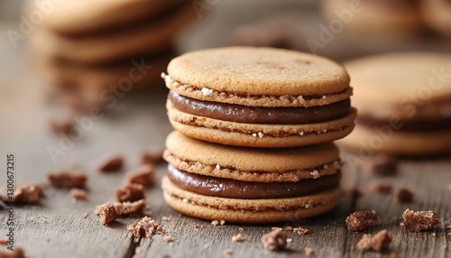 Wallpaper Mural Tasty sandwich cookies on wooden table, closeup Torontodigital.ca