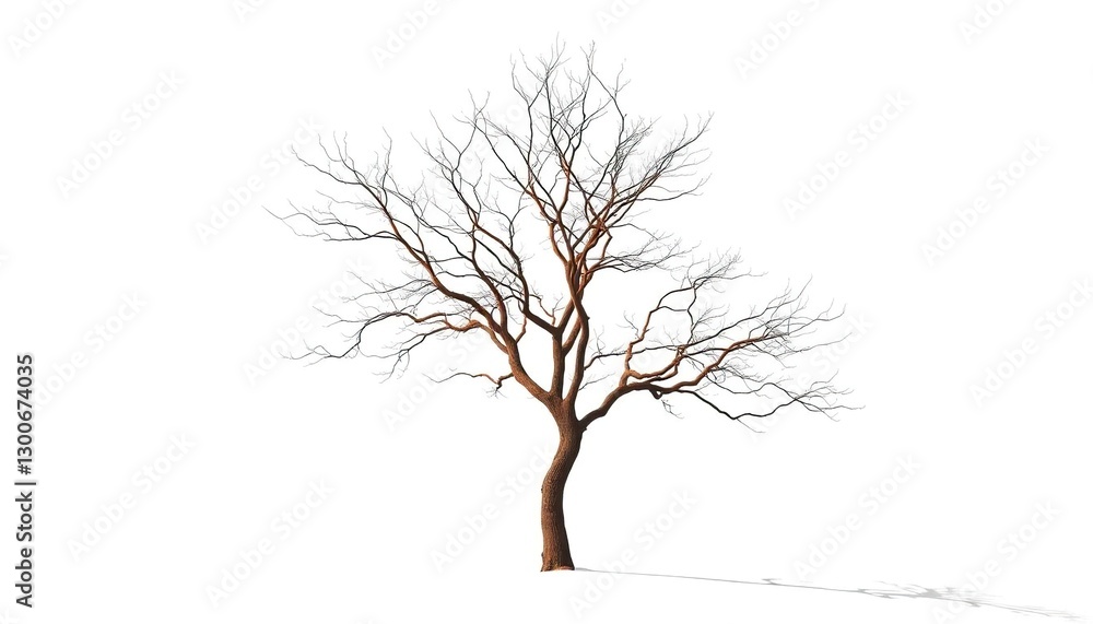 Obraz premium Lone deciduous tree, stark branches against bright white, stem, silhouette