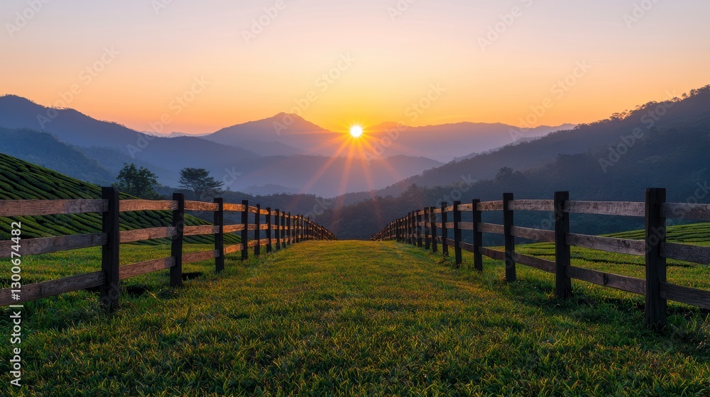 Obraz premium Majestic Golden Sunrise Over the Rolling Hills and Fields