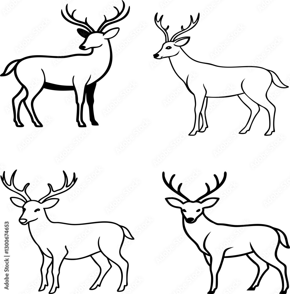 Naklejka premium Line art deer icons with fine strokes and minimalistic designs.
